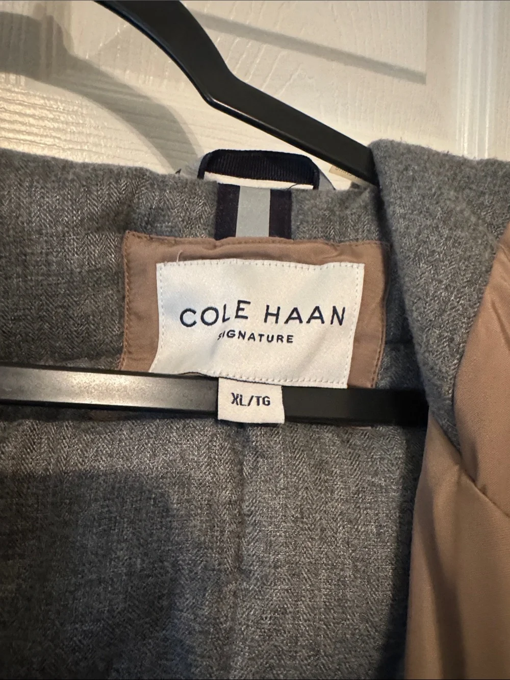 Cole Haan Men's Tan Hooded Puffer Jacket with Gray Lining